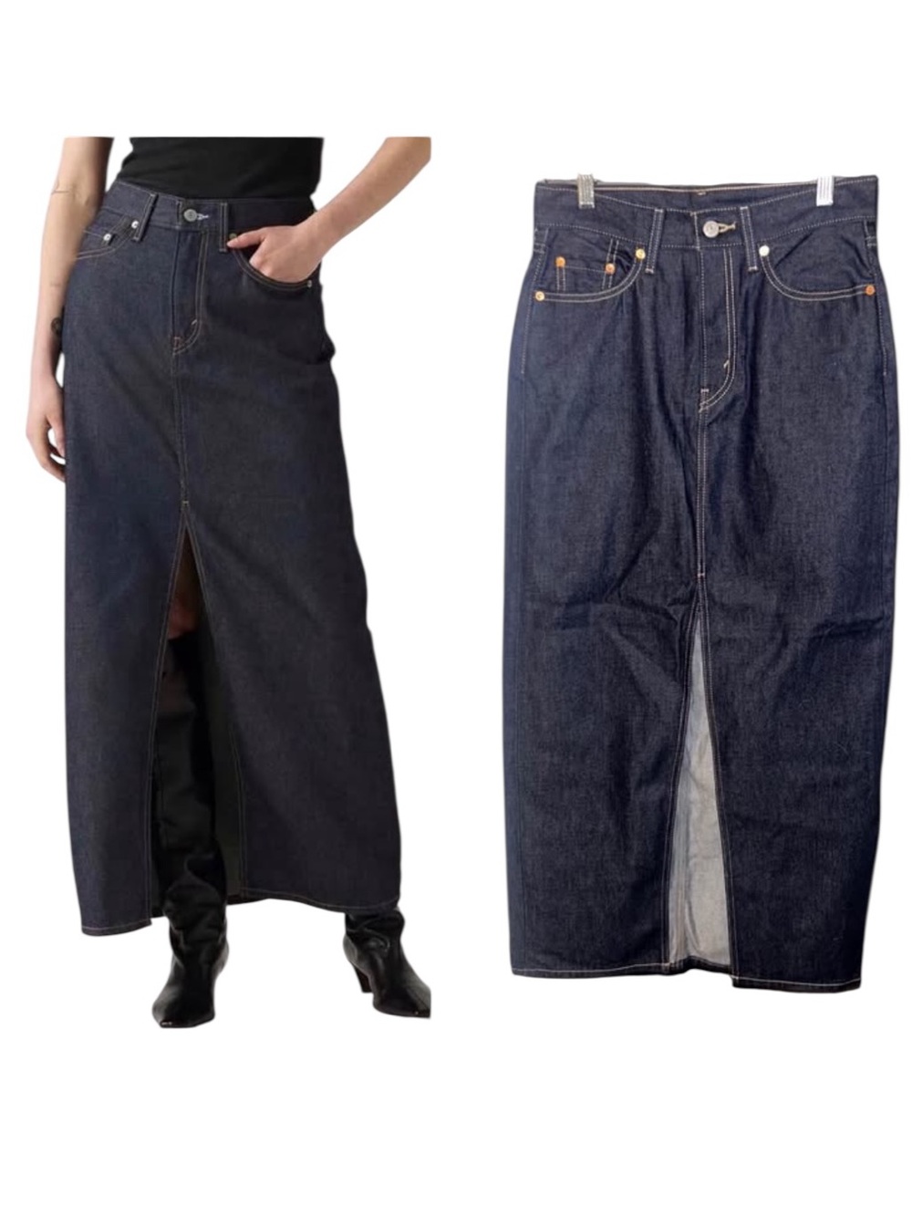 Levi's Navy Blue Denim Column Skirt